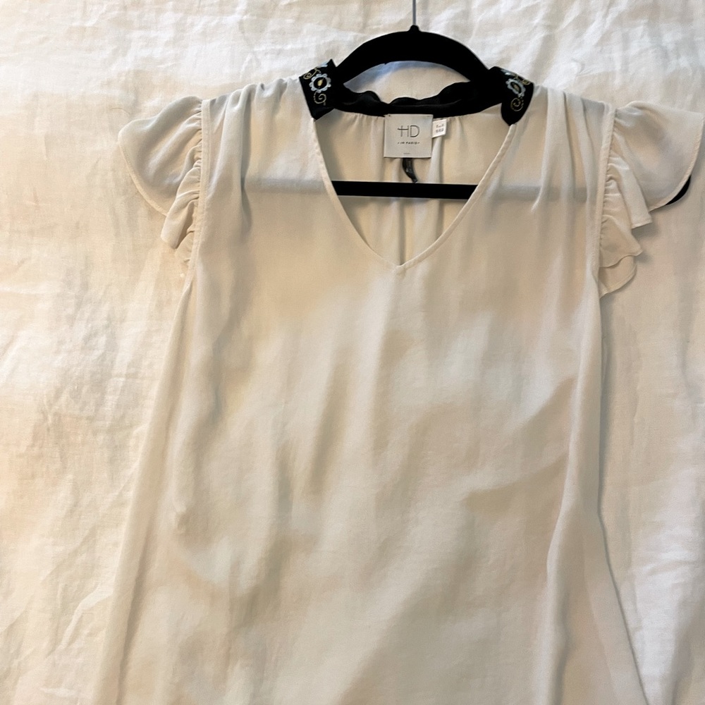 Silk blouse with black ribbon trim